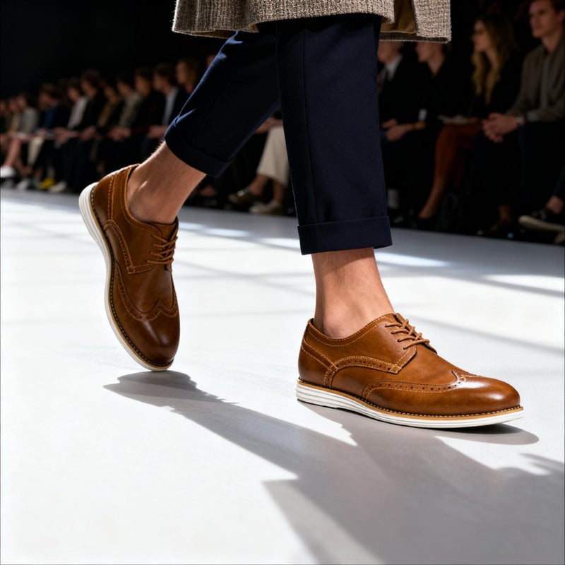 Vostey Men's Dress Shoes Leather Oxford Shoes Brown Dress Shoes for Men Wingtip Casual Dress Shoes(BMY629 Yellow Brown 10) - Image 3